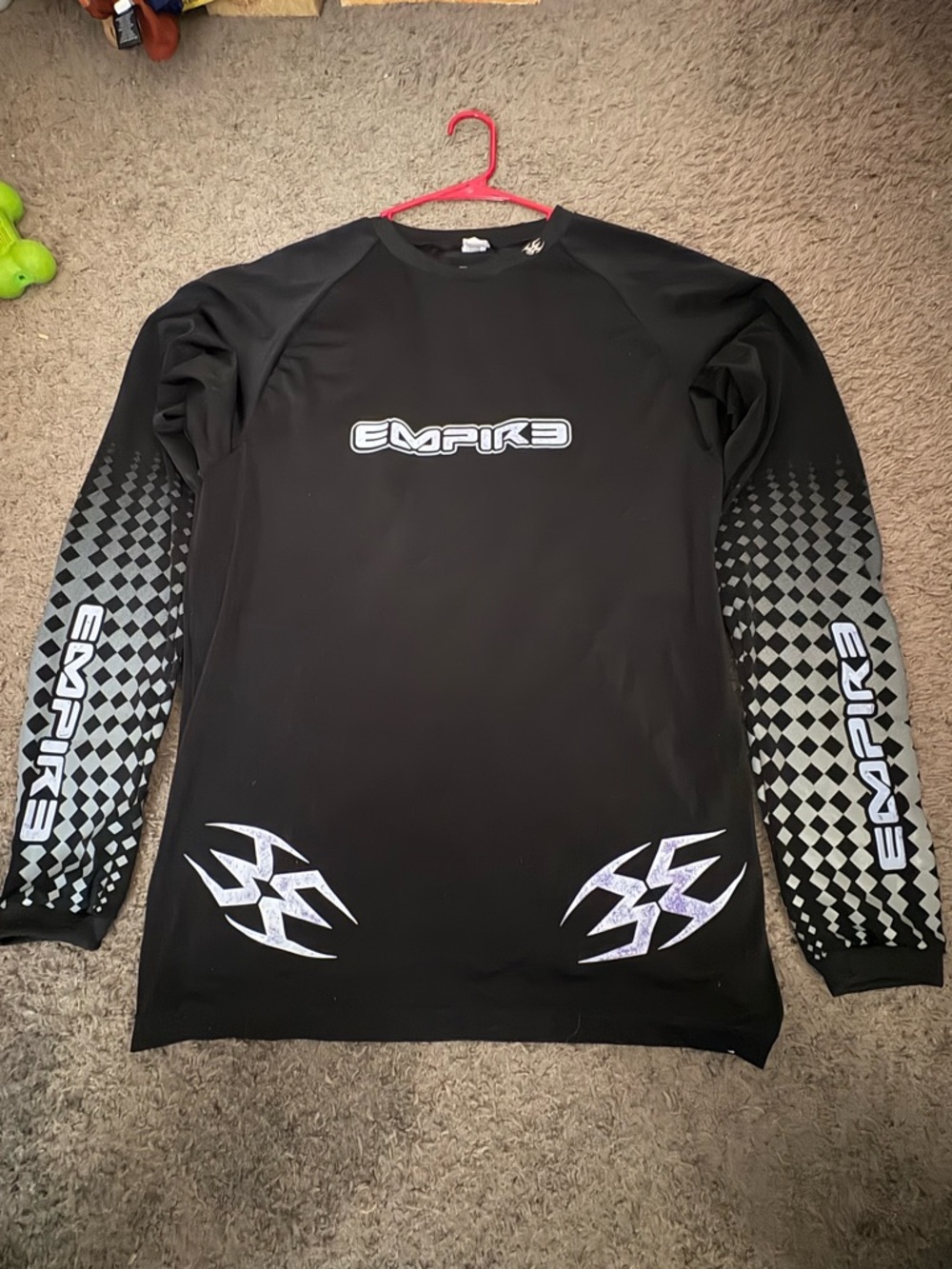 Empire Black Long Sleeve Paintball Jersey with Checker Sleeve Graphics